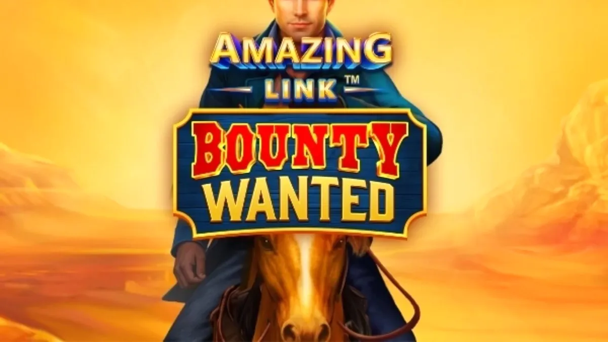 Tampilan visual slot Amazing Link Bounty Wanted dengan latar belakang gurun dan simbol koboi.