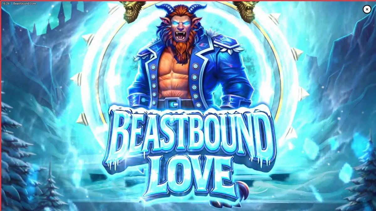 Tampilan visual slot Beastbound Love dengan tema fantasi gotik dan gulungan unik.