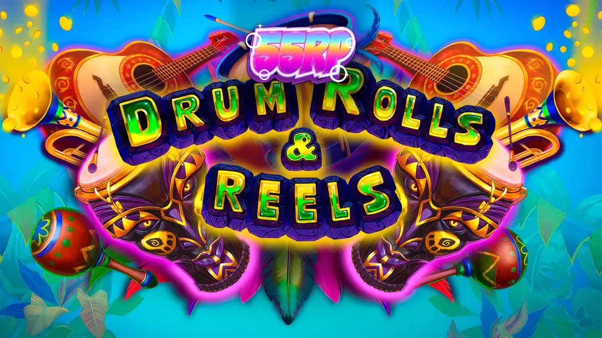 Tampilan visual slot Drum Rolls & Reels dengan tema karnaval Brasil yang meriah